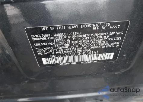 2017 Subaru Forester 2.5I Premium from USA, damaged, VIN JF2SJAGC3HH554191